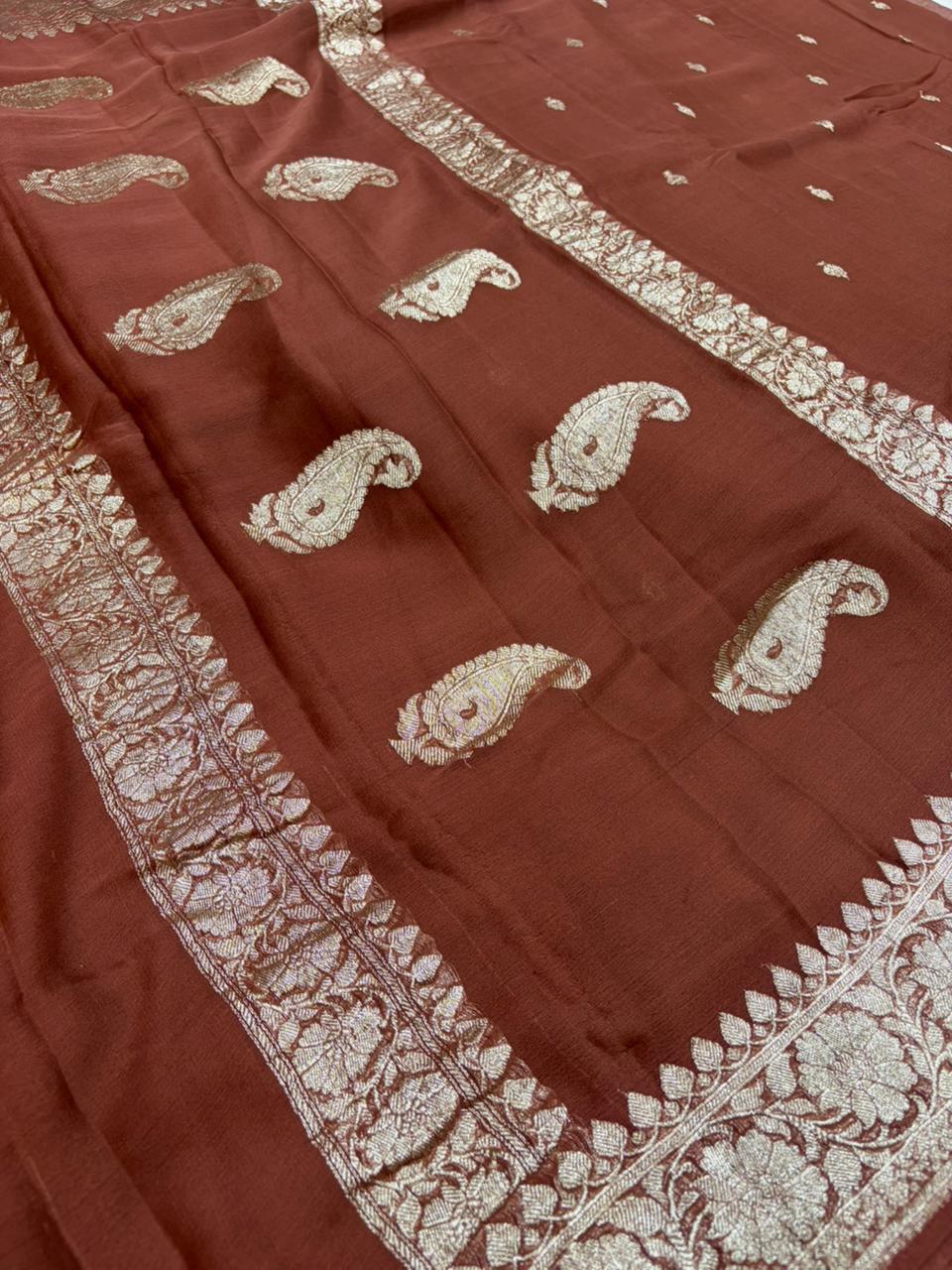 Dyeble Khaddi Chiffio Banarasi Zari Border Saree