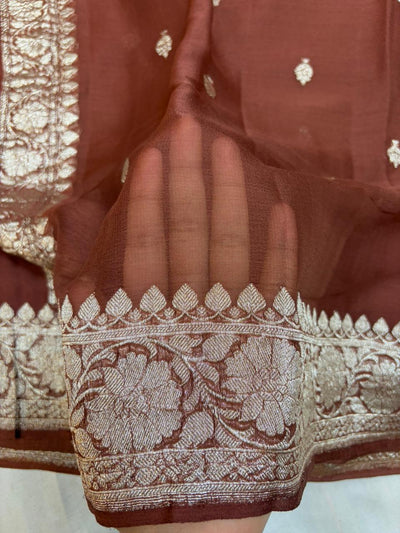 Dyeble Khaddi Chiffio Banarasi Zari Border Saree