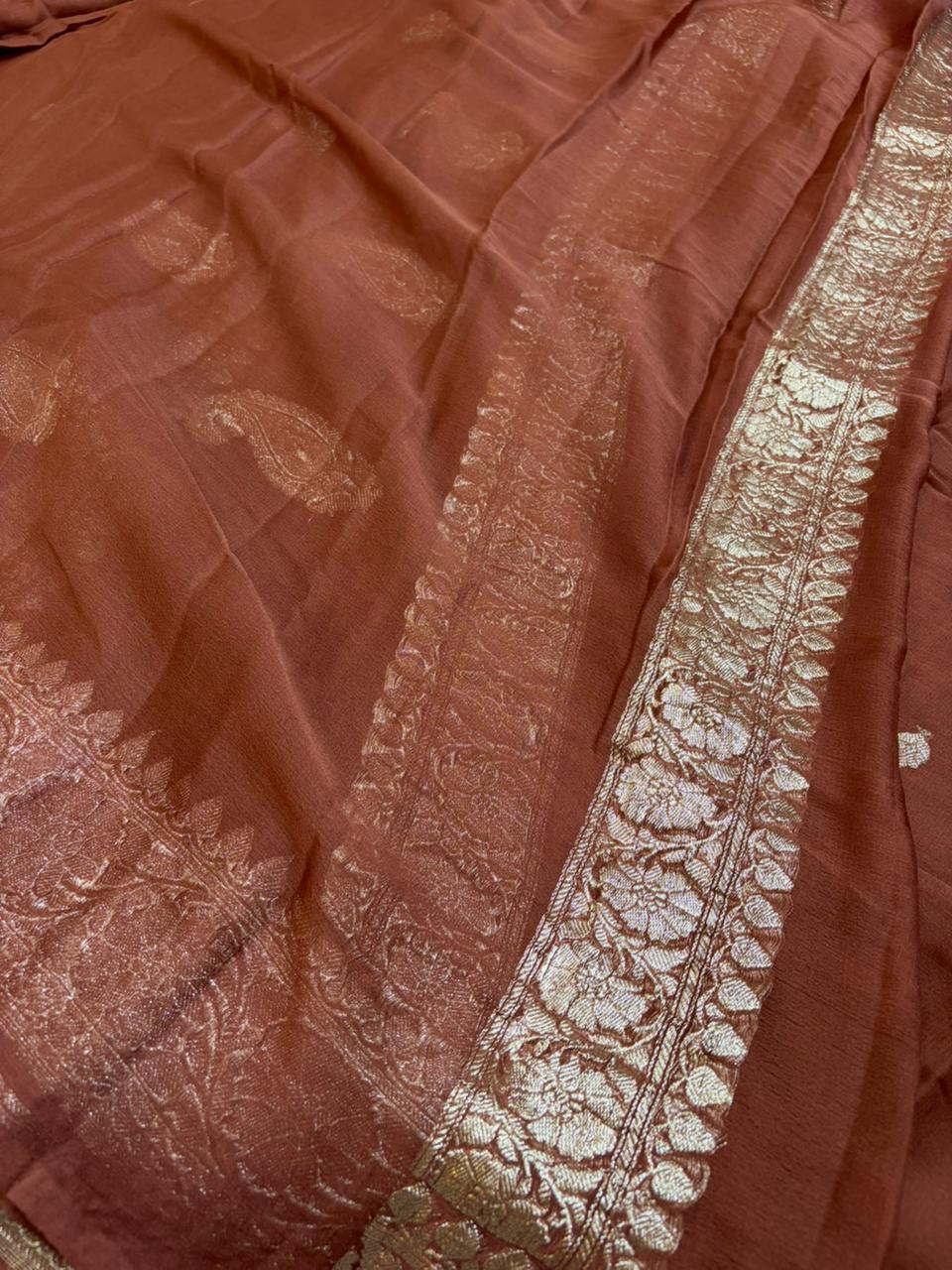 Dyeble Khaddi Chiffio Banarasi Zari Border Saree