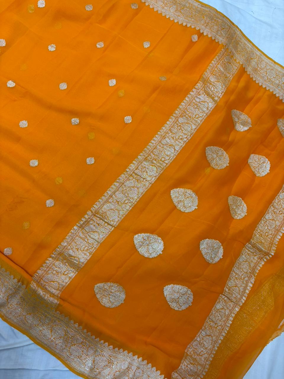 Dyeble Khaddi Chiffio Banarasi Zari Border Saree