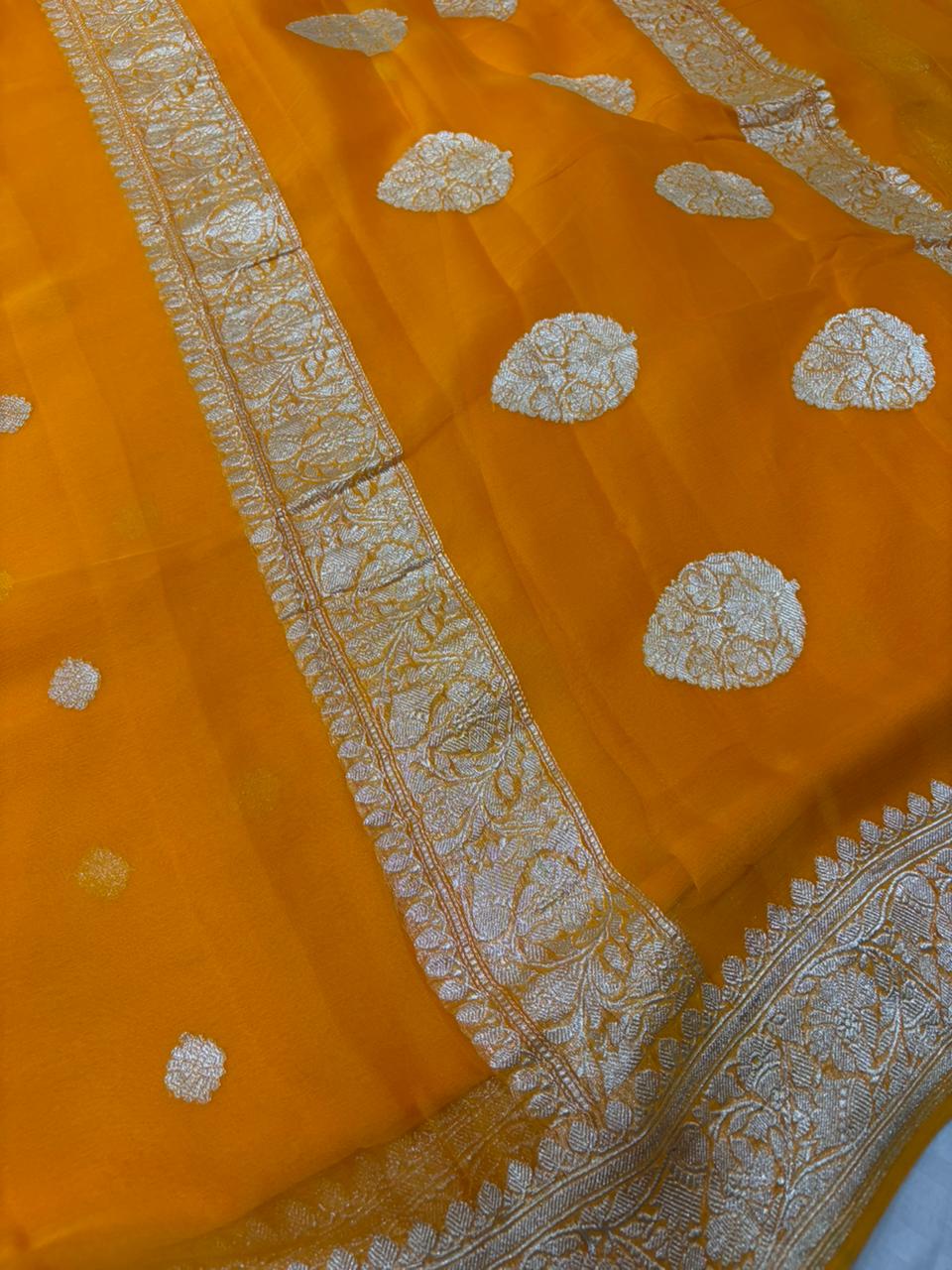Dyeble Khaddi Chiffio Banarasi Zari Border Saree