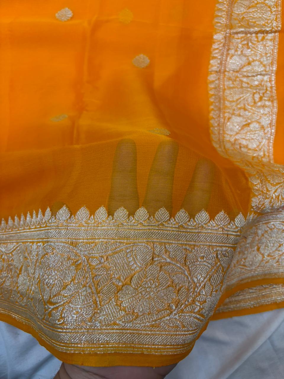Dyeble Khaddi Chiffio Banarasi Zari Border Saree