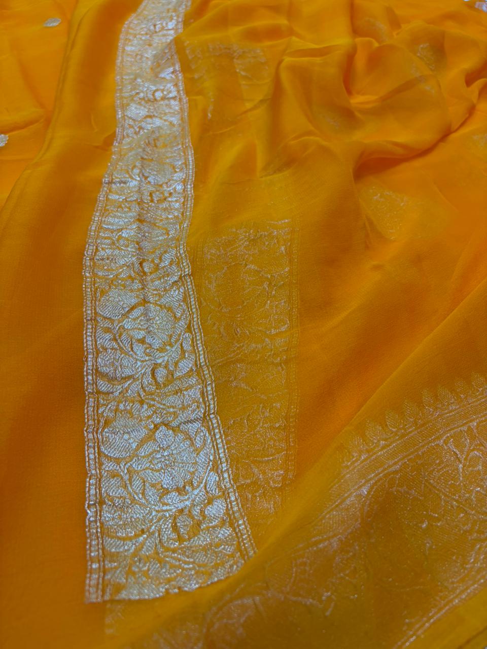 Dyeble Khaddi Chiffio Banarasi Zari Border Saree