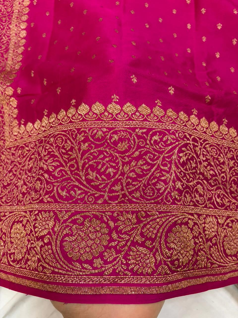 Dyeble Rani Pink Pure Crape Banarasi Border Saree