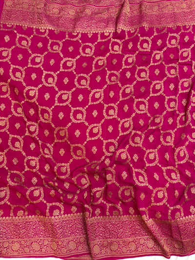 Dyeble Rani Pink Pure Crape Banarasi Border Saree