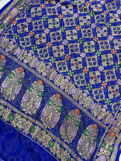 Royal Blue Pure Georgette Meenakari Bandhani Saree