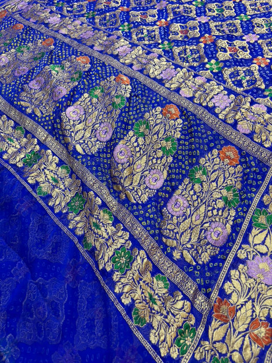 Royal Blue Pure Georgette Meenakari Bandhani Saree
