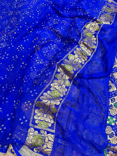 Royal Blue Pure Georgette Meenakari Bandhani Saree
