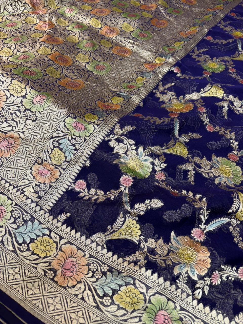 Navy Blue Pure Georgette with All Over Brush Paint Work