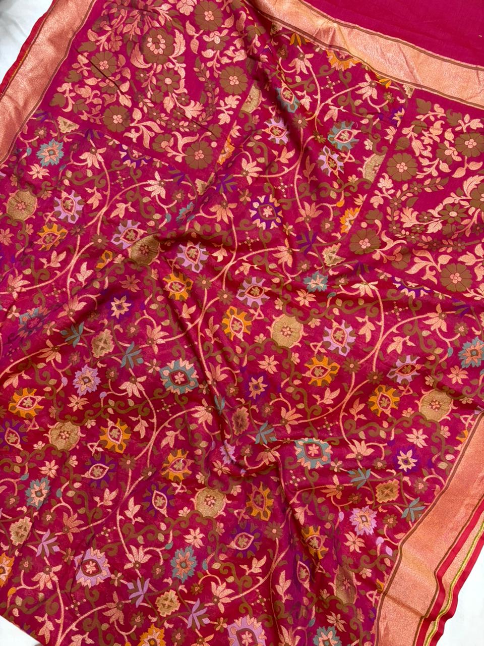 Magenta Pure Cotton Silk Iktara Jamdani Saree