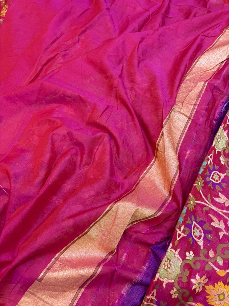 Magenta Pure Cotton Silk Iktara Jamdani Saree