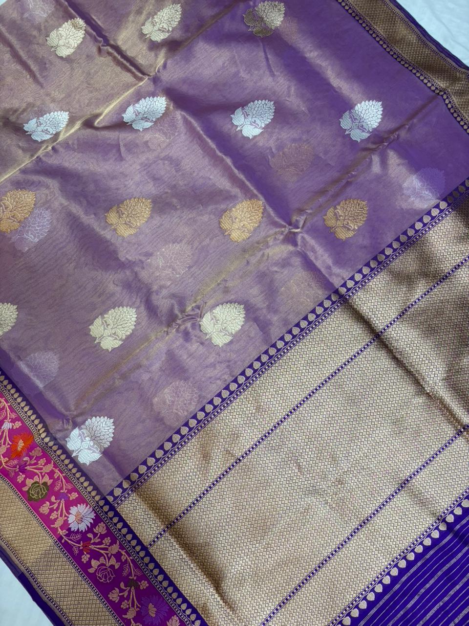 Purple Pure Organza with Katan Silk Saree