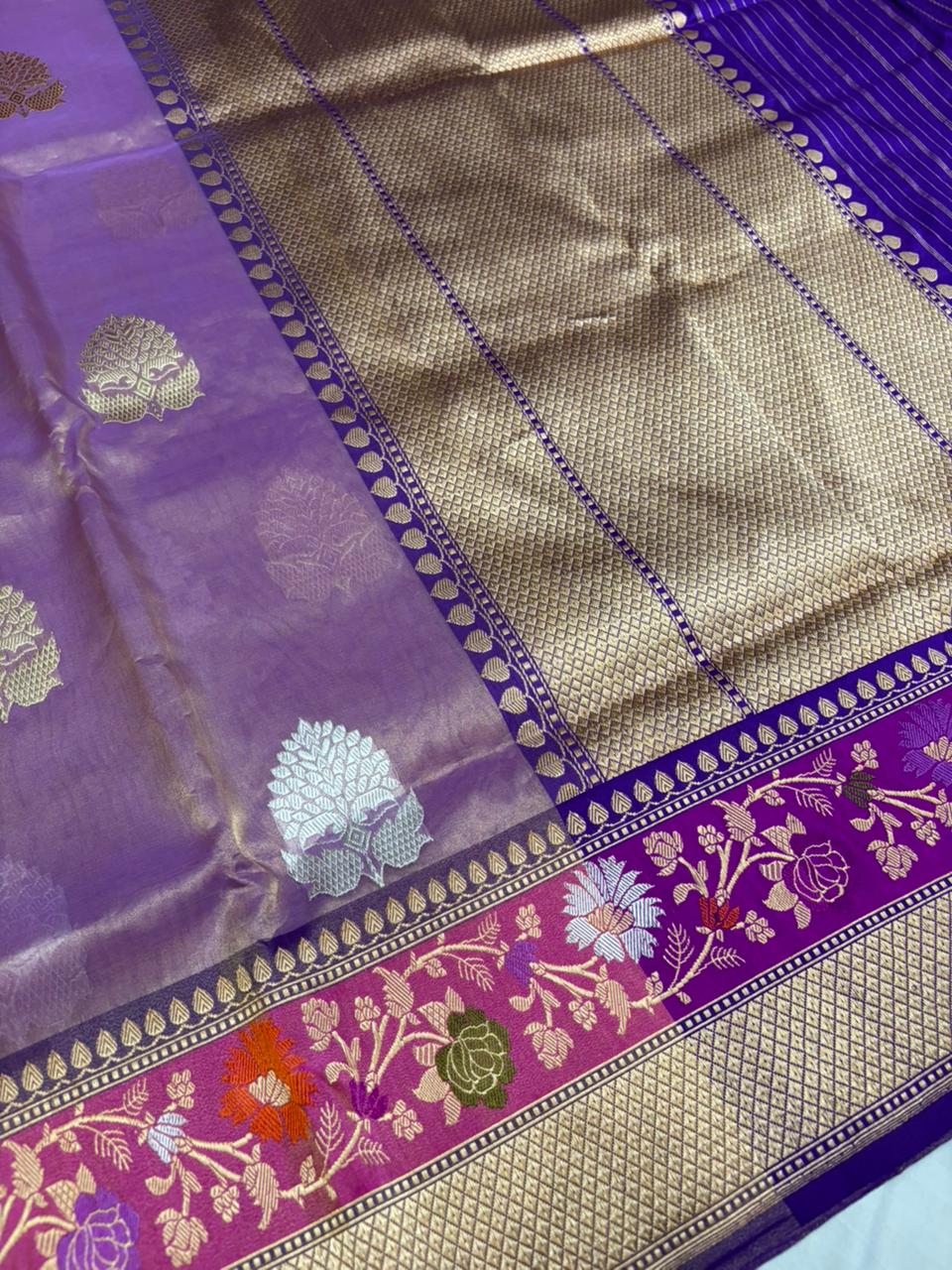 Purple Pure Organza with Katan Silk Saree