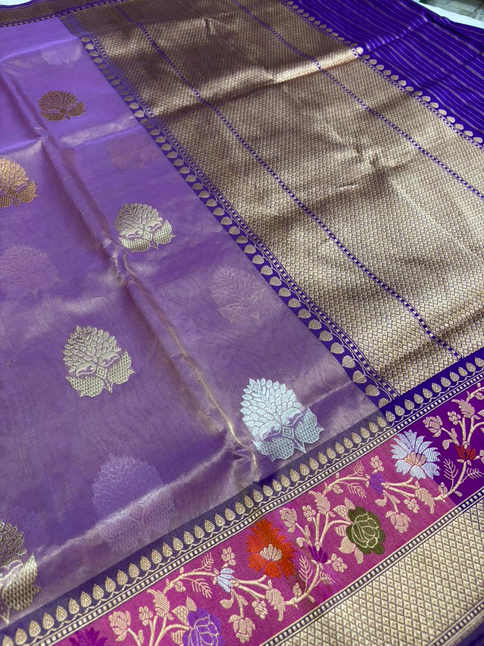 Purple Pure Organza with Katan Silk Saree