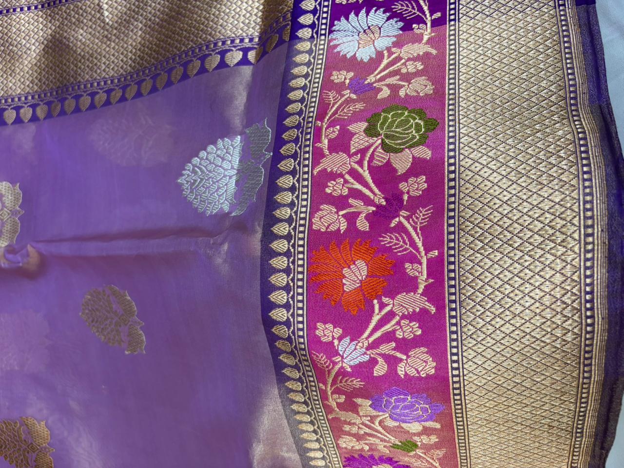 Purple Pure Organza with Katan Silk Saree