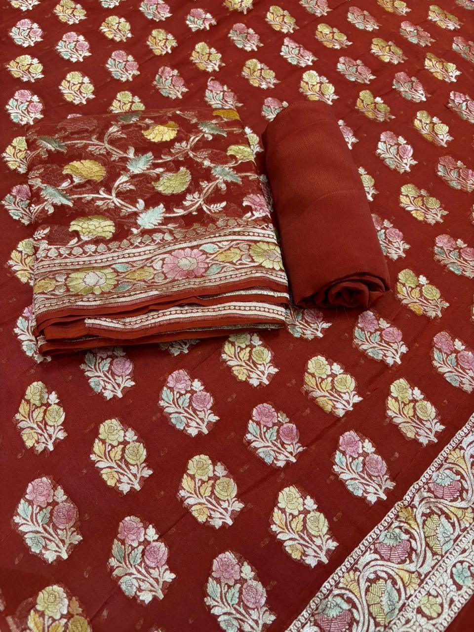 Pure Georgette Hand Brush Suit Set