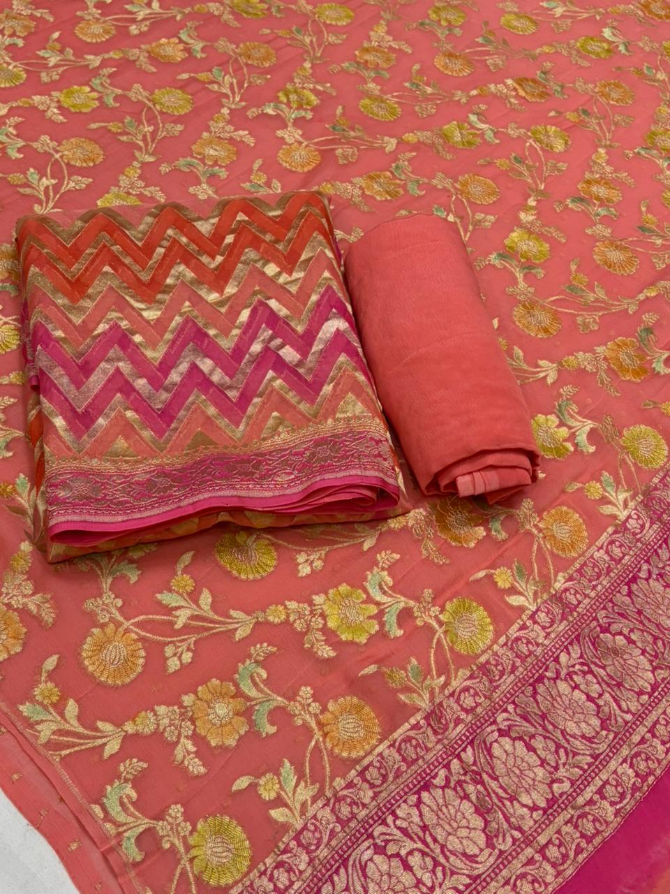 Pure Georgette Hand Brush Suit Set