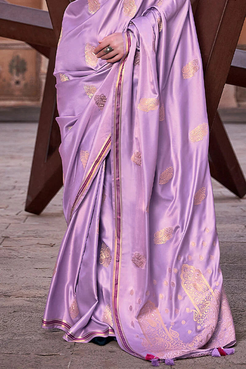 Bright Bright Lavender Banarasi Satin Silk Saree