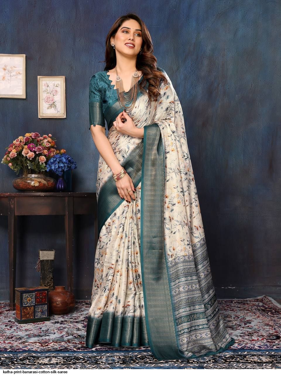 KATHA PRINT BANARASI COTTON SILK SAREE