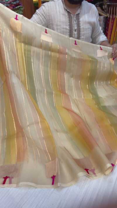Pure handloom kora silk saree in beautiful shaded colour
