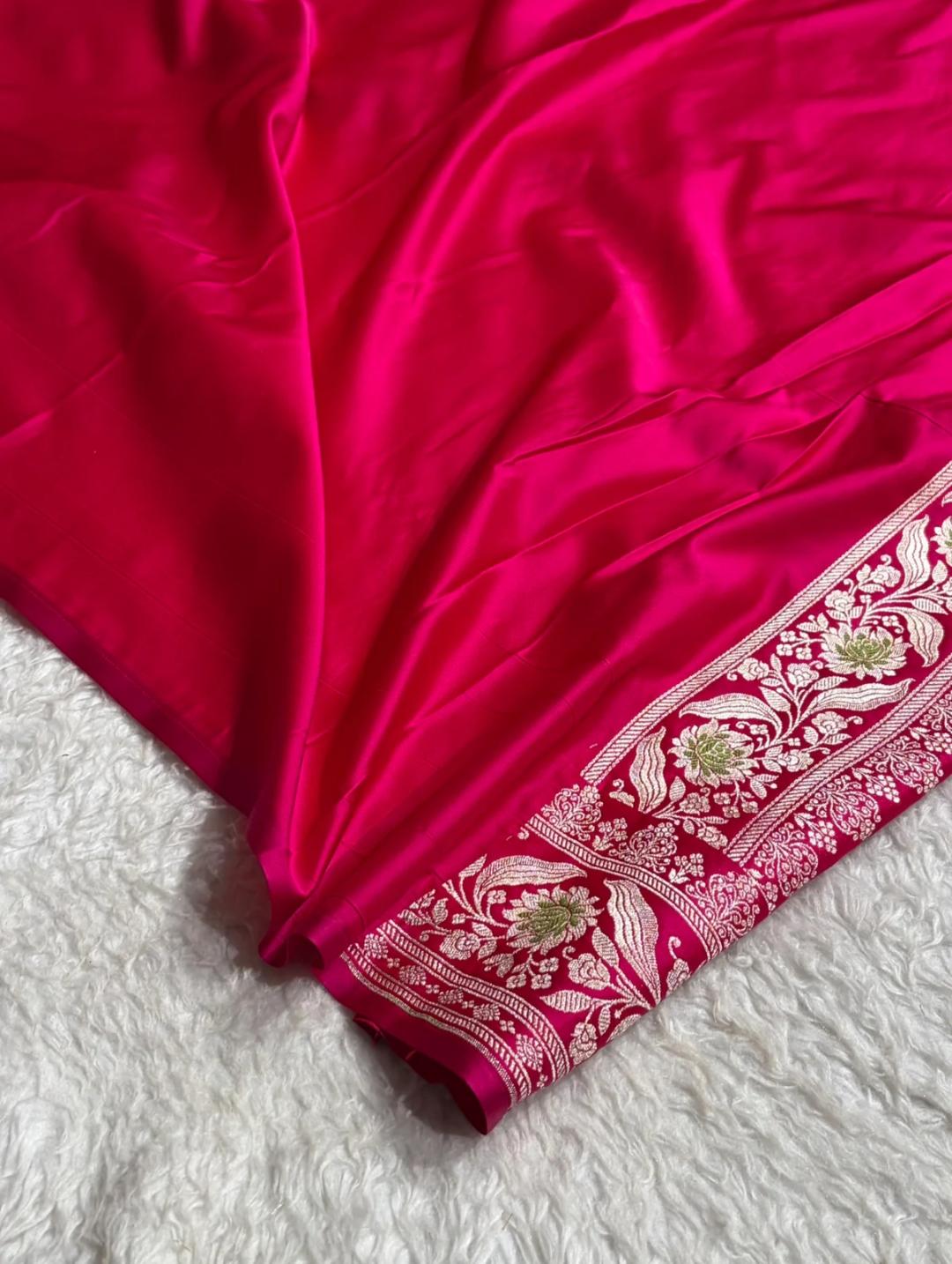Banarasi Mashru silk meena kari work saree in cherry red colour