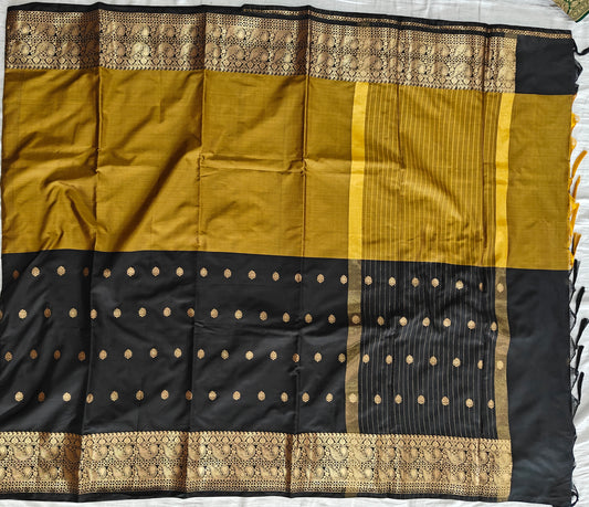 Banarasi soft dual half half shaded saree with gold zari