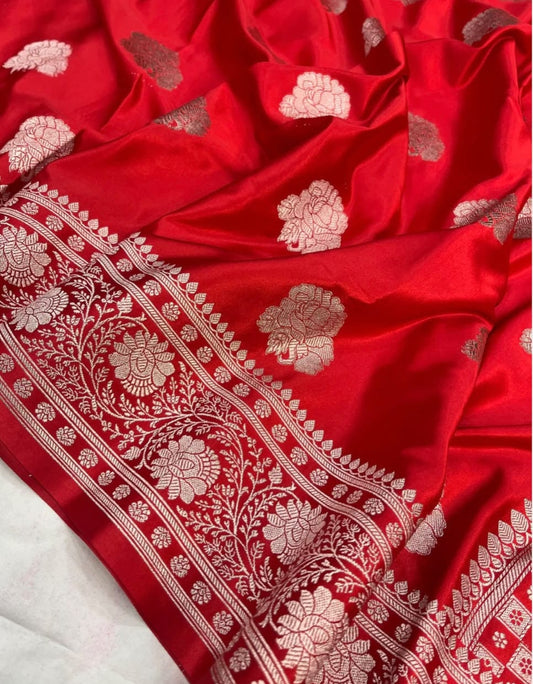 Banarasi Mashru silk saree in blood red colour