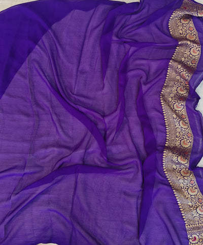 Pure georgette banarasi saree in purple colour with multiple meenakari work