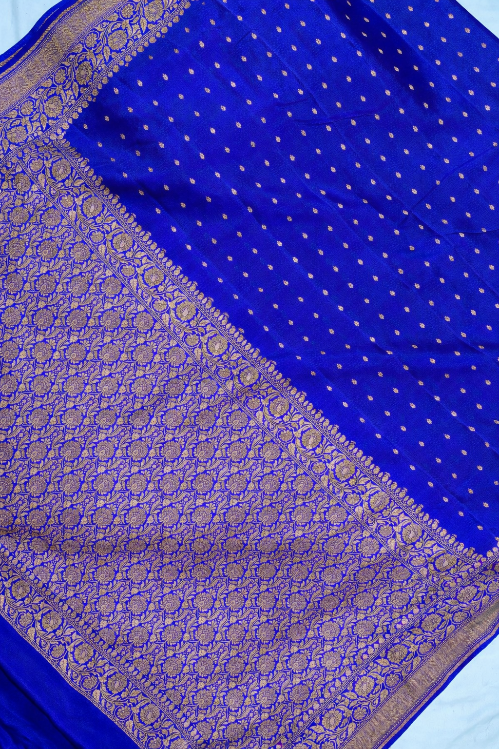 Pure khaddi crepe silk saree in royal blue colour