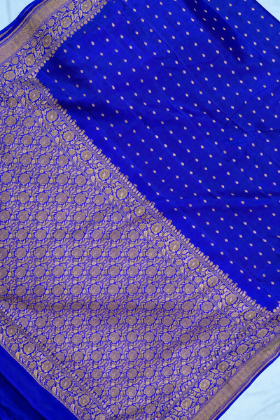 Pure khaddi crepe silk saree in royal blue colour