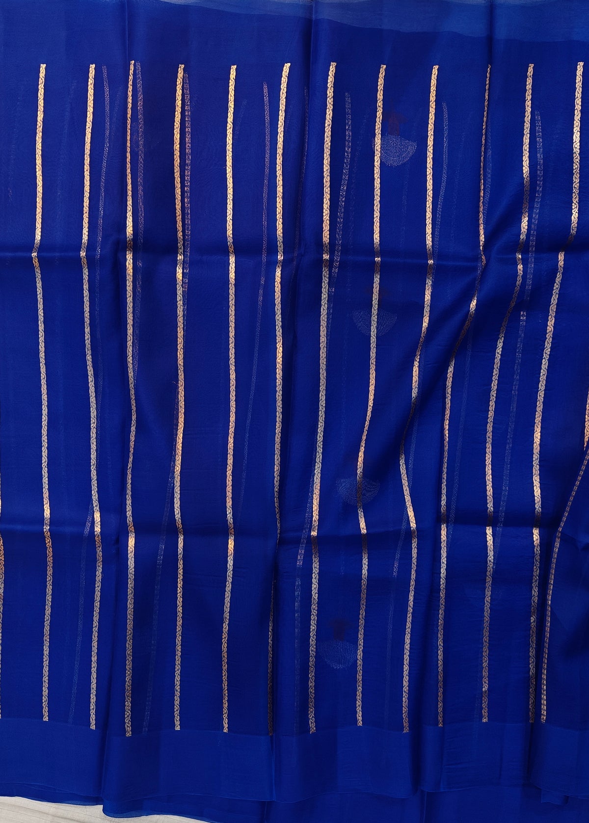 Pure handloom kora silk saree in stripes design with meenakari work in royal blue colour
