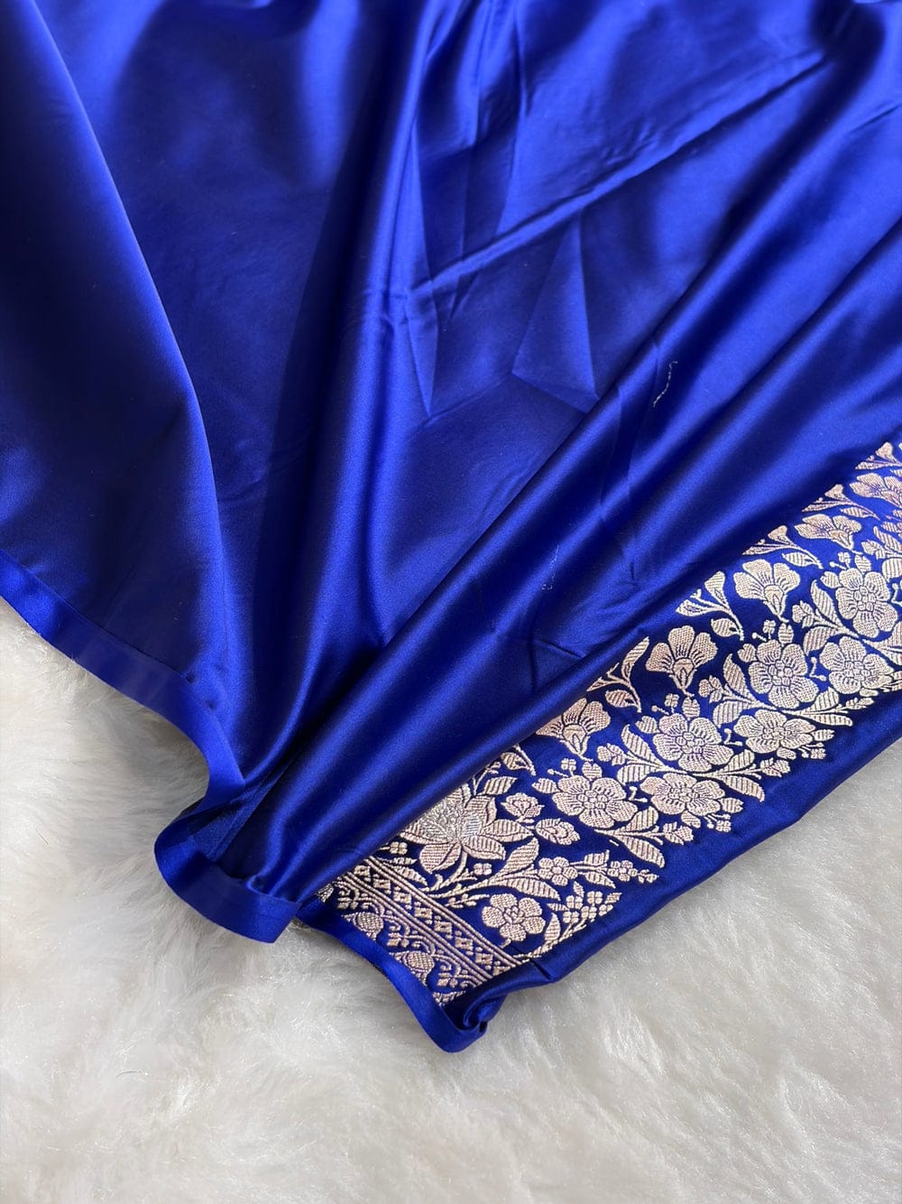 Banarasi Mashru silk meena kari work saree in royal blue colour