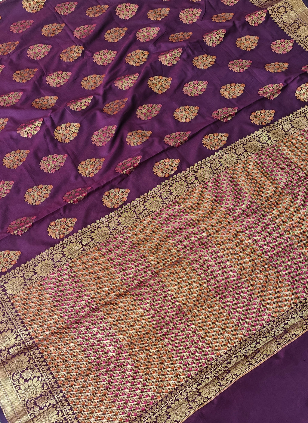 Banarasi katan by katan silk saree in purple colour with multiple meenakari work