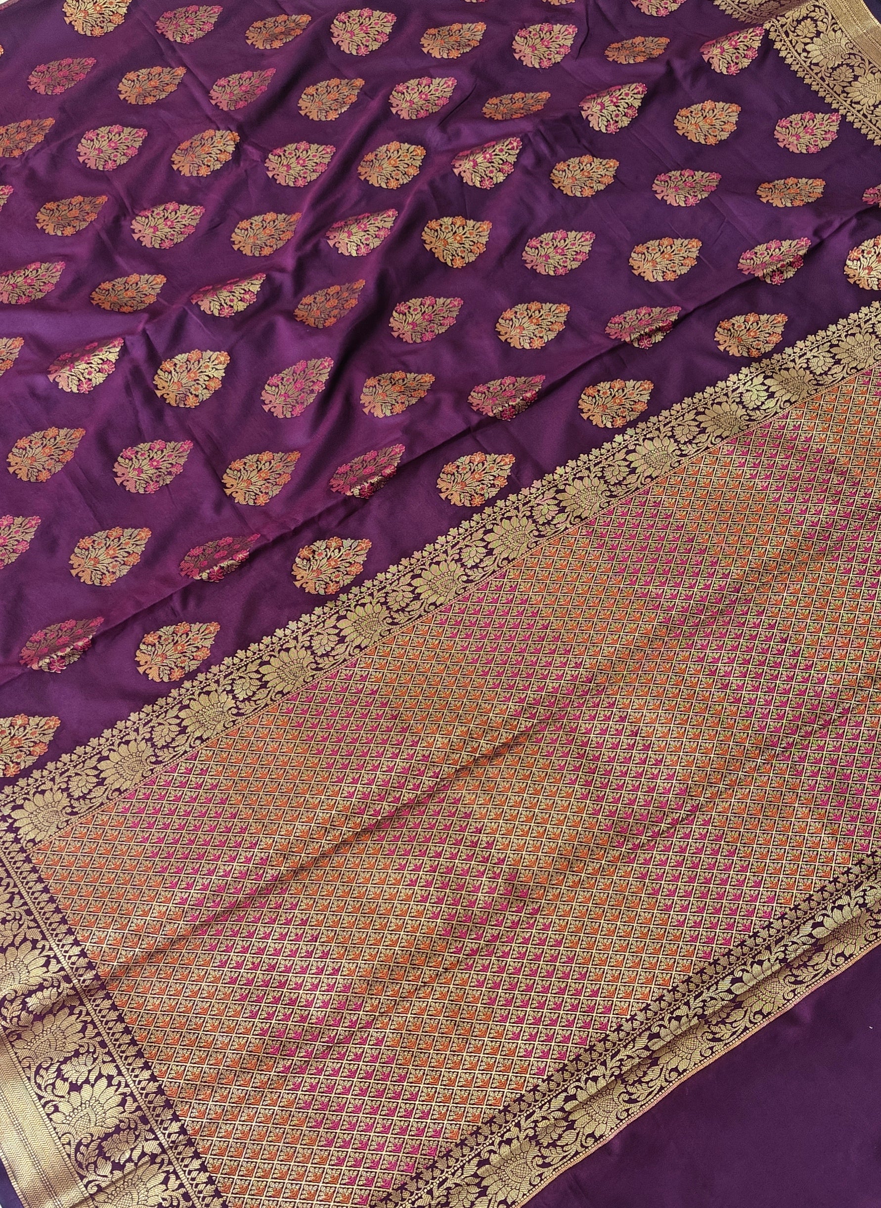 Banarasi katan by katan silk saree in purple colour with multiple meenakari work