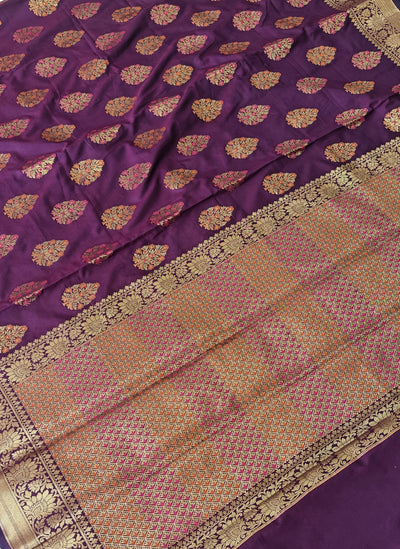 Banarasi katan by katan silk saree in purple colour with multiple meenakari work