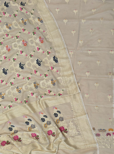 Pure moonga silk suit with meenakari work in off white colour