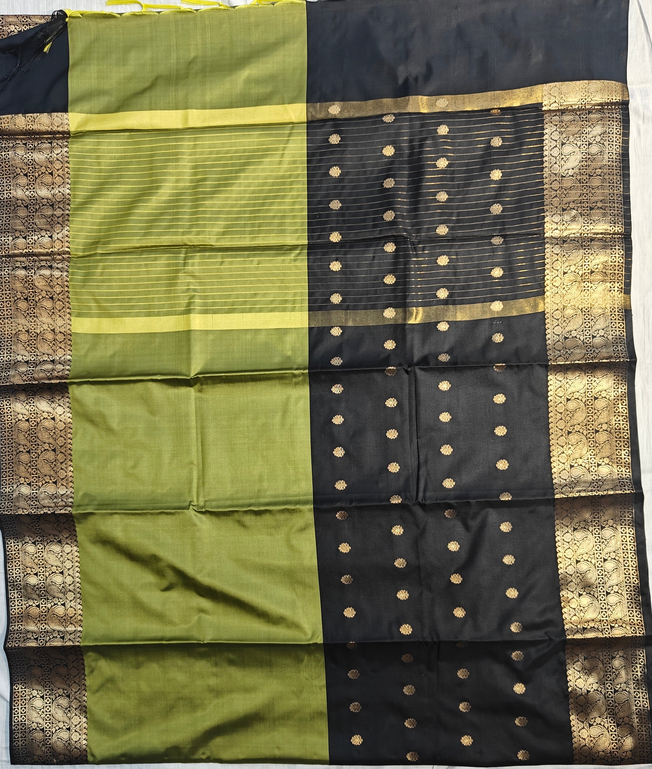 Banarasi soft dual half half shaded saree with gold zari