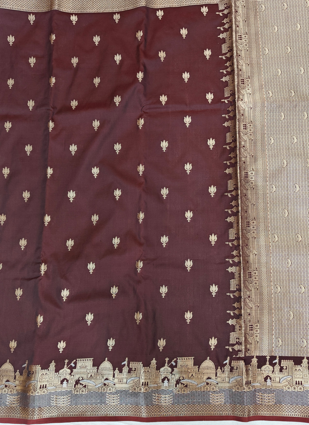 Banarasi soft katan silk saree in dark brown colour