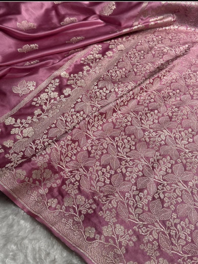 Banarasi Mashru silk saree in Onion pink colour