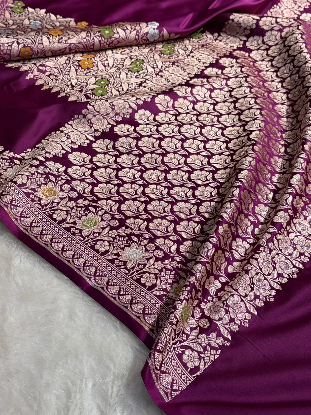Banarasi Mashru silk meena kari work saree in magenta colour