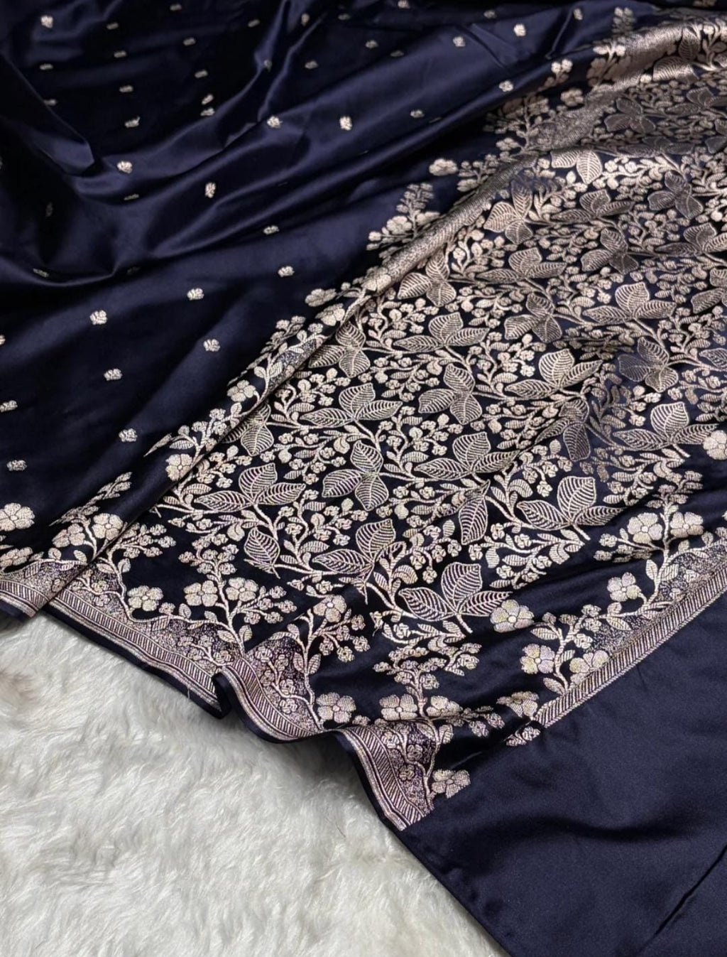 Banarasi Mashru silk saree in navy blue colour