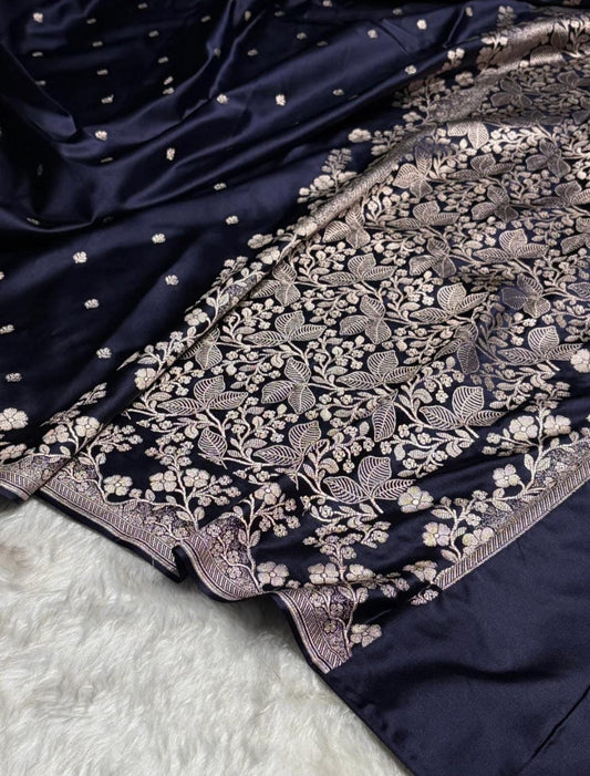 Banarasi Mashru silk saree in navy blue colour
