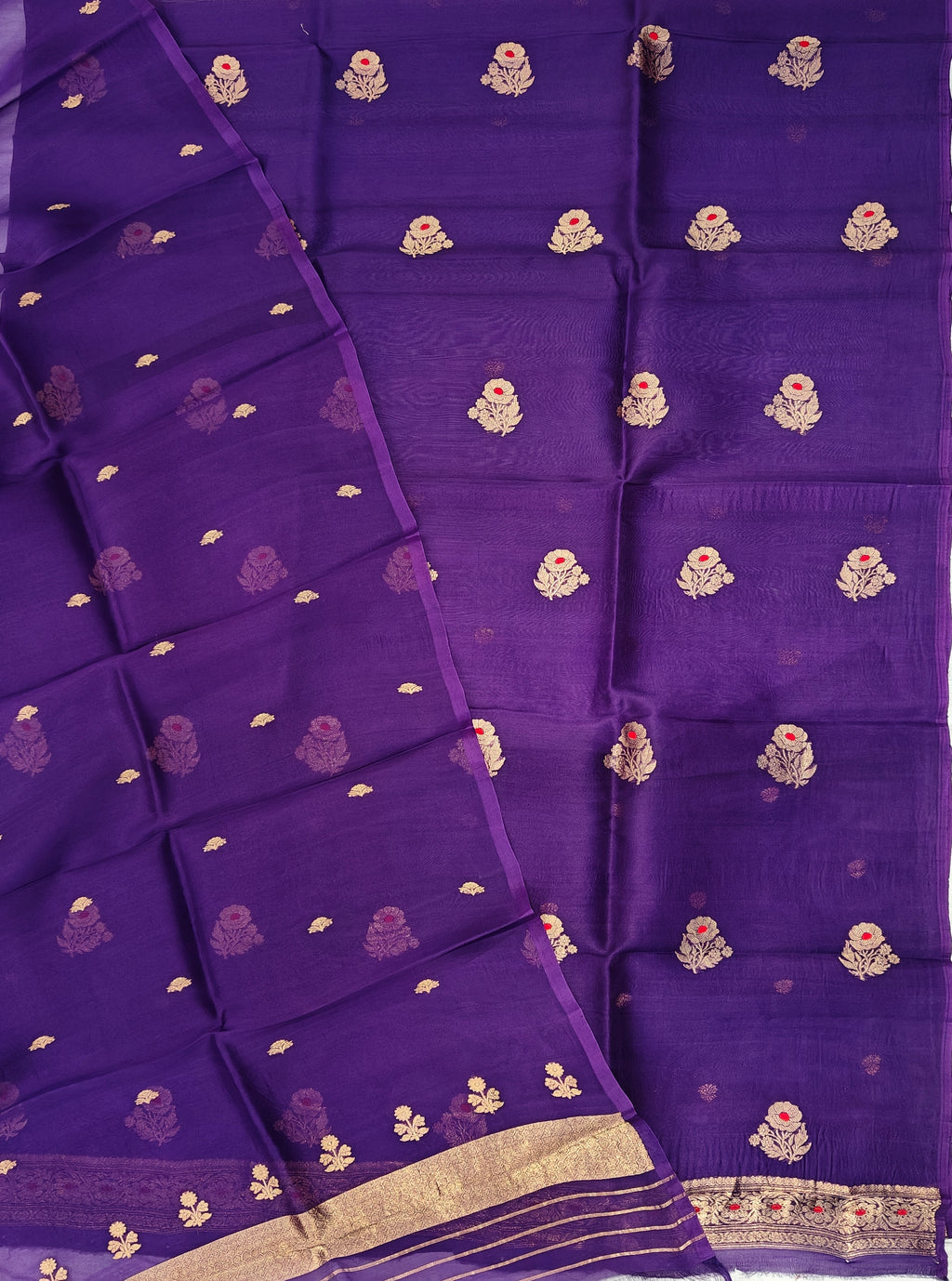 Pure Handloom Kora silk suit set in purple colour with meenakari work