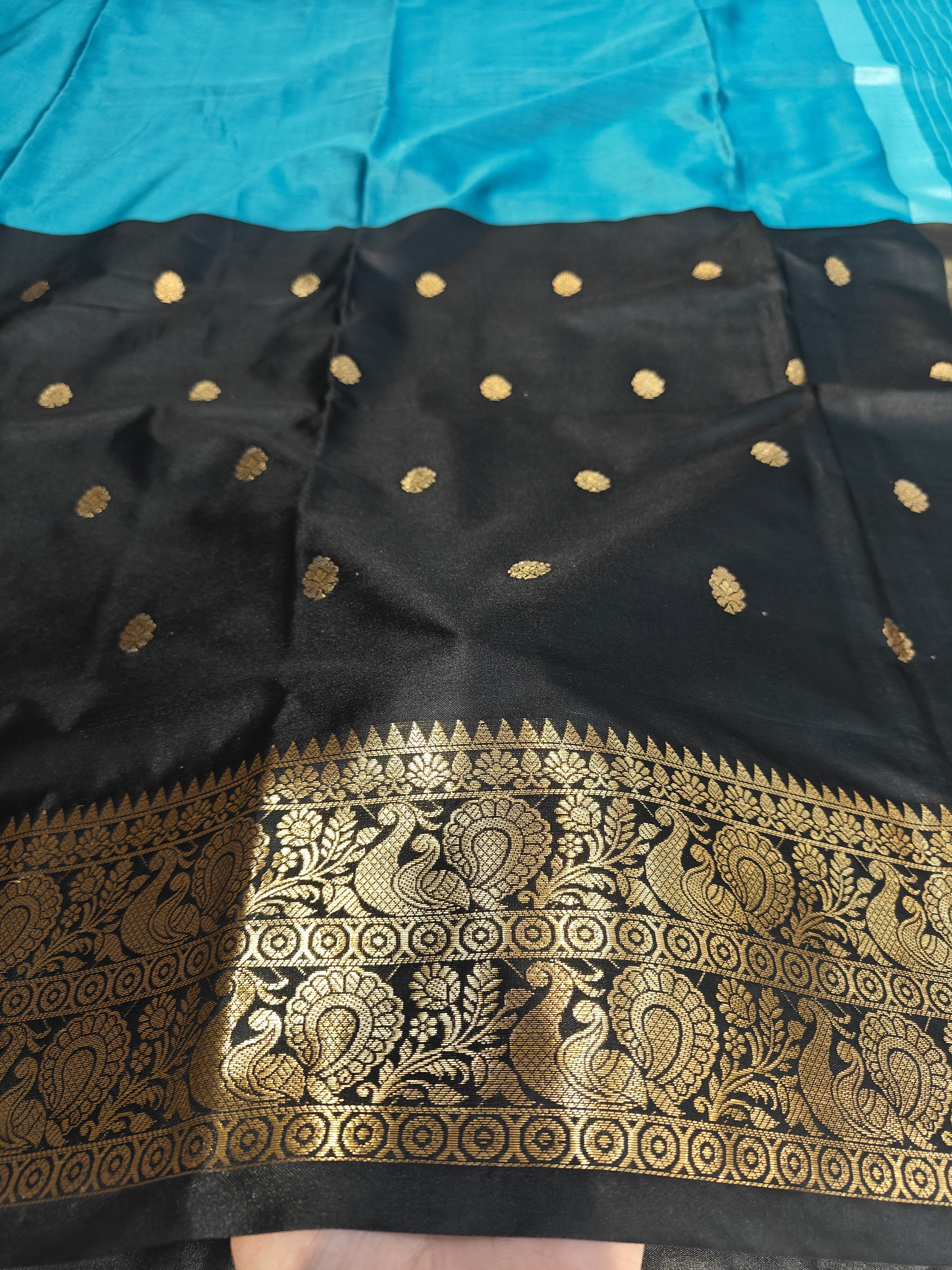 Banarasi soft dual half half shaded saree with gold zari