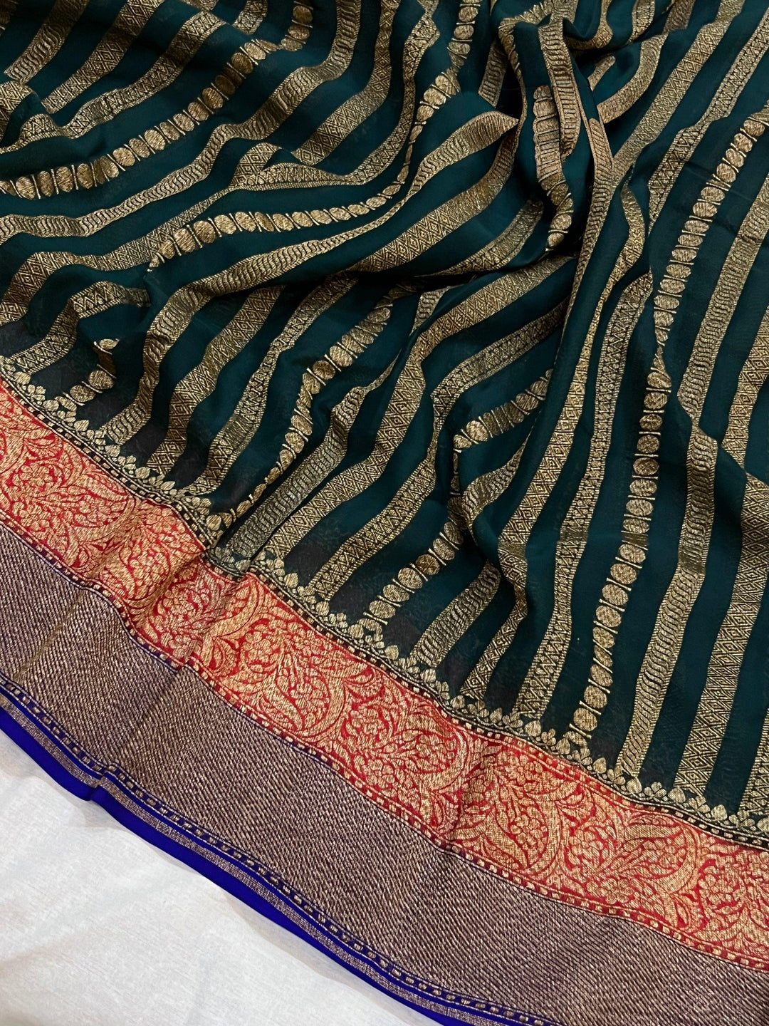 Pure georgette banarasi saree in three colour combinations (3D) with antic zari work