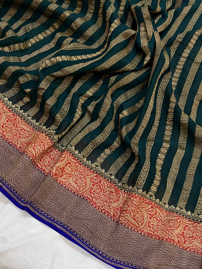 Pure georgette banarasi saree in three colour combinations (3D) with antic zari work