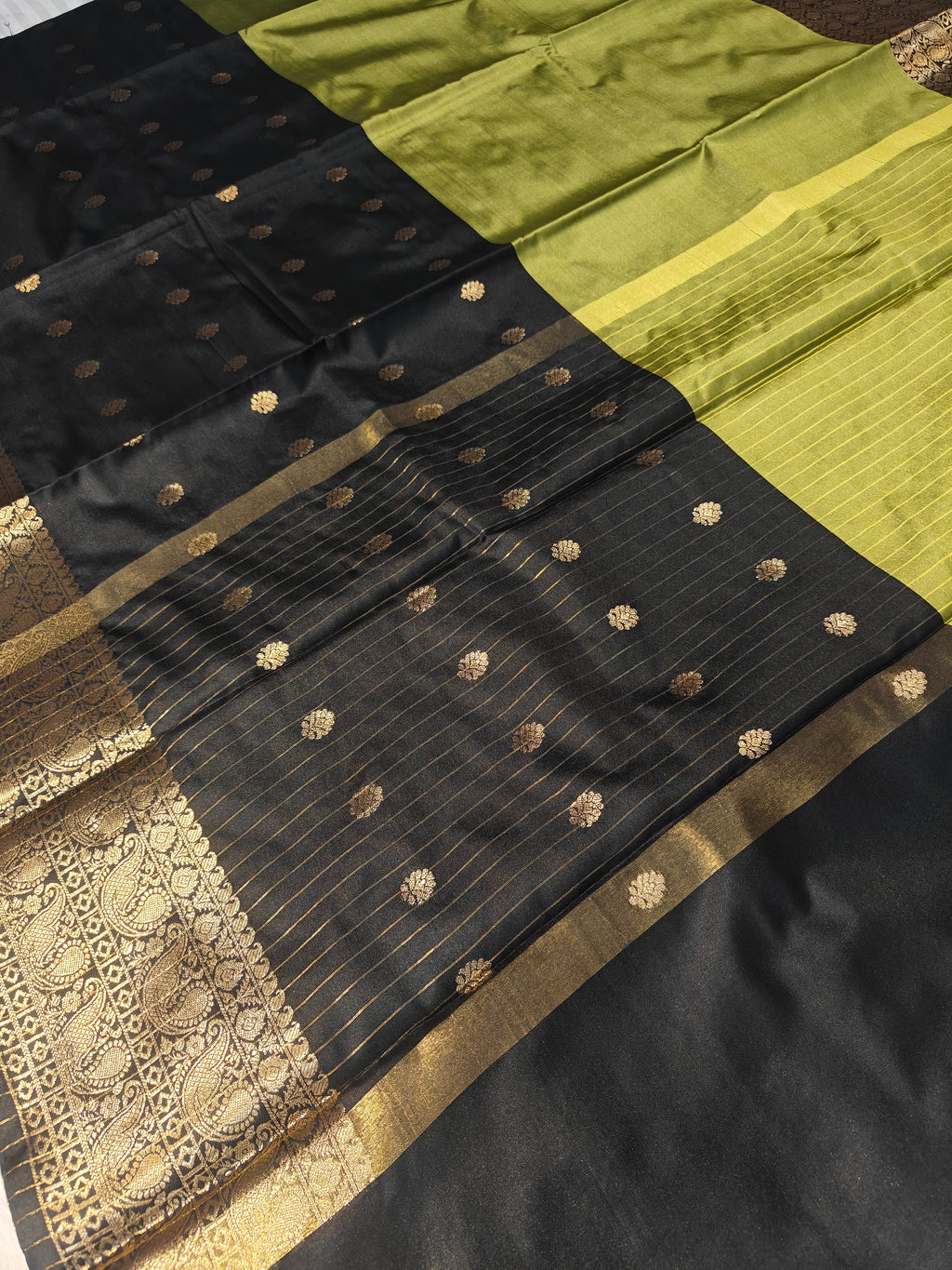 Banarasi soft dual half half shaded saree with gold zari
