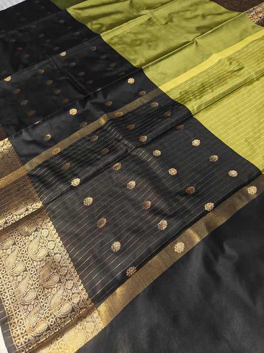 Banarasi soft dual half half shaded saree with gold zari