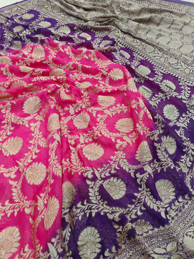 Premium Pure georgette silk sarees in beautiful pink with purple colour combination