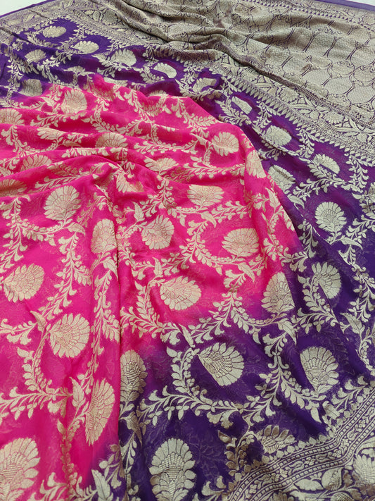 Premium Pure georgette silk sarees in beautiful pink with purple colour combination